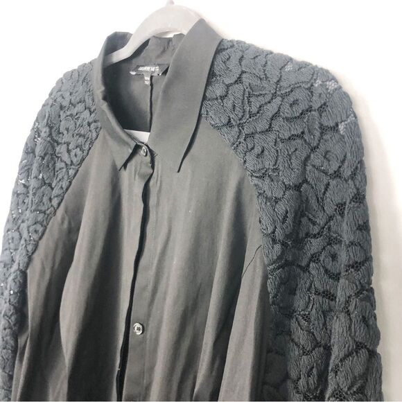 LAFAYETTE 148 | Lace Sleeve Button Front Black Top Women’s Size 18 - Picture 2 of 8